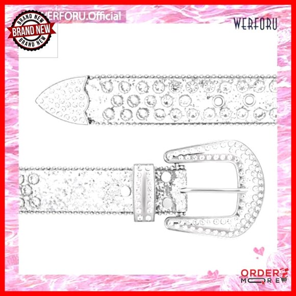 Western Rhinestone Studded Leather Belt Unisex Bling Cowgirl Cowboy Waist main image 7
